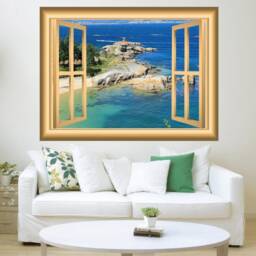 Scenic Wallpaper, Fake Window Decal, Wall Art Beach Room Decor - Vwaq Nw89 - thumbnail 1