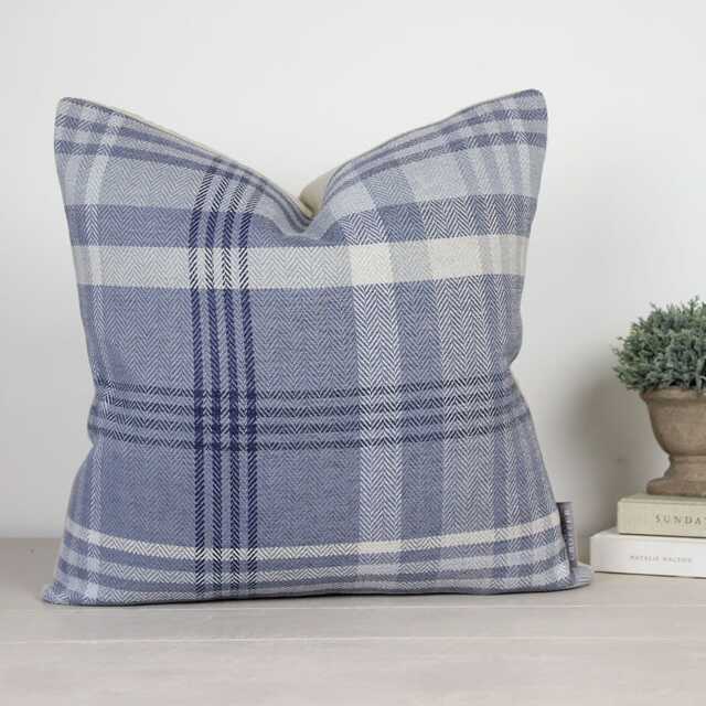 Melrose Indigo Blue Check Cushion