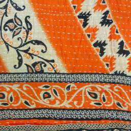 Handmade Kantha Quilt Floral Indian Cotton Twin Bedspread - thumbnail 4