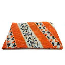 Handmade Kantha Quilt Floral Indian Cotton Twin Bedspread - thumbnail 1