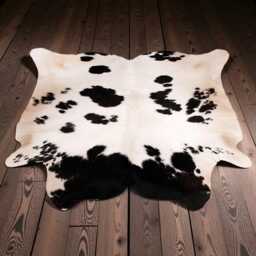 Black & White Cowhide Rug - Natural Hair-On Leather - 55x52 Inches - thumbnail 2