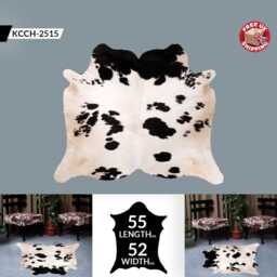 Black & White Cowhide Rug - Natural Hair-On Leather - 55x52 Inches - thumbnail 3