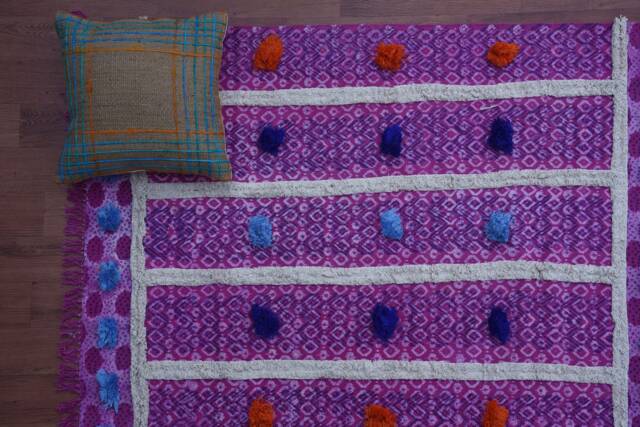 Hand Block Printed Rug, 45x64 Inch, Pink Woven Dhurie, Bohemian Kilim Indigo Rug For Home Decor Cp-06 - image 1