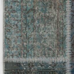 Handmade Turkish Patchwork Rug Blue & Gray Wool, Cotton Twill - thumbnail 4