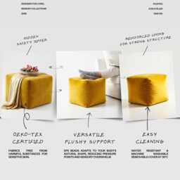 Bean Bag Pouffe Footstools Cube Lemon Velvet Sqaure Ottoman Style Footstool Pouf - thumbnail 3