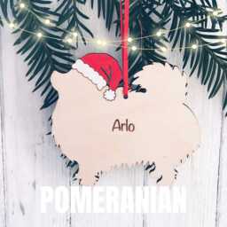 Pomeranian Pet Dog Tree Decoration Personalised Wooden Pet Dog Christmas Bauble, Laser Engraved With Any Name - thumbnail 1