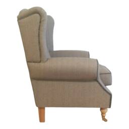 Wingback Fireside Chair Light Brown Herringbone, Queen Anne Style - thumbnail 4