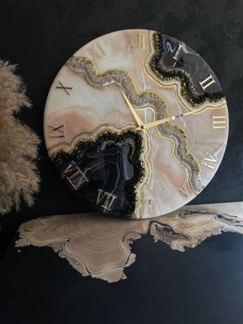Black Geode Wall Clock Epoxy Resin Housewarming Gift First Home Apartment Decor Anniversary For Parents Modern Art - image 1