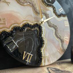 Black Geode Wall Clock Epoxy Resin Housewarming Gift First Home Apartment Decor Anniversary For Parents Modern Art - thumbnail 3