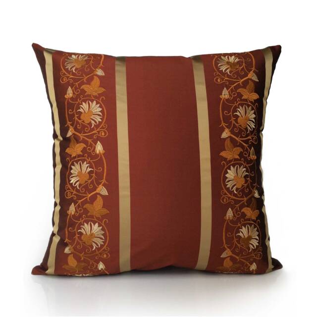 Cinnamon Copper & Gold Striped Decorative Throw Pillow Cover, 100% Silk Pillow Covers, Cushion Covers, Accent Pillow, Embroidered Pillows - image 1