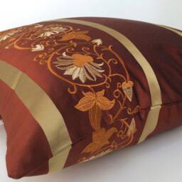 Cinnamon Copper & Gold Striped Decorative Throw Pillow Cover, 100% Silk Pillow Covers, Cushion Covers, Accent Pillow, Embroidered Pillows - thumbnail 3