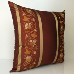 Cinnamon Copper & Gold Striped Decorative Throw Pillow Cover, 100% Silk Pillow Covers, Cushion Covers, Accent Pillow, Embroidered Pillows - thumbnail 2