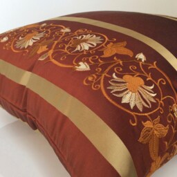 Cinnamon Copper & Gold Striped Decorative Throw Pillow Cover, 100% Silk Pillow Covers, Cushion Covers, Accent Pillow, Embroidered Pillows - thumbnail 4