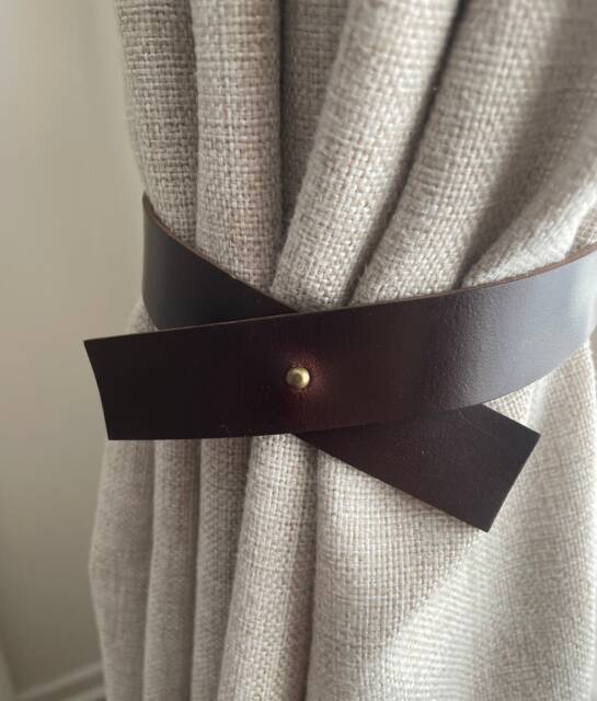 Handmade Leather Curtain Tie Back Cross Design, 1 - image 1