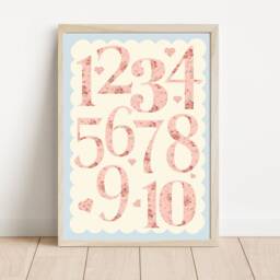 Pretty Pink & Blue Ditsy Flower Number Print. Perfect For Girls Rooms, Playrooms Nurseries - Print Only - thumbnail 3