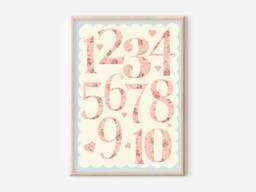 Pretty Pink & Blue Ditsy Flower Number Print. Perfect For Girls Rooms, Playrooms Nurseries - Print Only - thumbnail 1