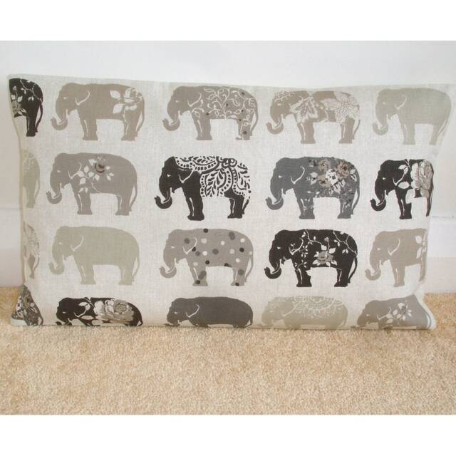 Oblong Bolster Pillow Cover Elephants Flowers Throw Grey Taupe Beige Cream Elephant Cushion Sham Slip Case Pillowcase 12x16 12x20 16x24