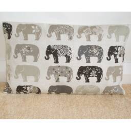 Oblong Bolster Pillow Cover Elephants Flowers Throw Grey Taupe Beige Cream Elephant Cushion Sham Slip Case Pillowcase 12x16 12x20 16x24