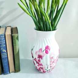 Pink Orchids Sweetheart Shaped Glass Vase, Floral Home Decor Gift, Hand Decorated - thumbnail 2