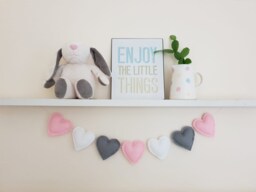 Heart Garland/Pink, White & Grey Felt Heart Grey Wall Decor Baby Bunting - thumbnail 1