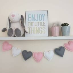 Heart Garland/Pink, White & Grey Felt Heart Grey Wall Decor Baby Bunting - thumbnail 2
