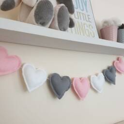 Heart Garland/Pink, White & Grey Felt Heart Grey Wall Decor Baby Bunting - thumbnail 3
