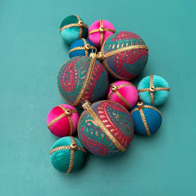 Handmade Upcycled Fabric Bauble - Paisley Print Diwali Christmas Ornament 8cm - image 1