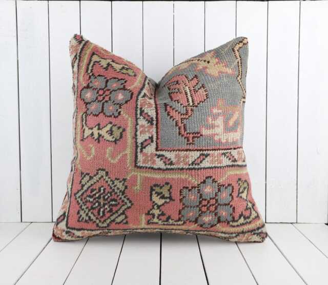 24x24 Kilim Pillow, Sham Pillow Throw, Authentic Cover, Boho Vintage Ethnic Turkish - image 1