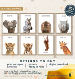 Zoo Animals Baby Room Ideas, Safari Animal Prints Shipped, Art, Quote Jungle Decorations For Kids - thumbnail 1