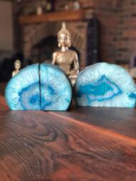 Teal Agate Natural Edge Microcrystalline Quartz Premium Bookends Ornament Gift Pair