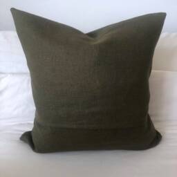 Olive Green French Linen Pillow Cover, Handmade Envelope Back Cushion - thumbnail 3