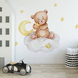 Sleeping Teddy Bear & Bunny Nursery Decal - Removable Kids Wall Art - Baby Room Decor, Soft Neutral Tones, Peel Stick Wallpaper - thumbnail 2