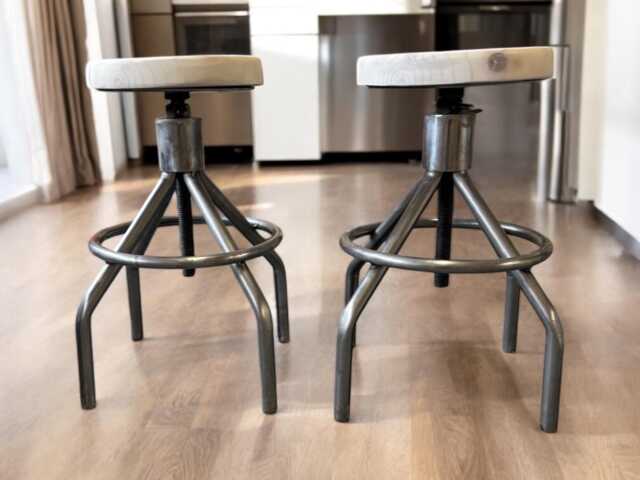 Pair Of Industrial Stool/Stools With Adjustable Wooden Seats Limewashed - image 1