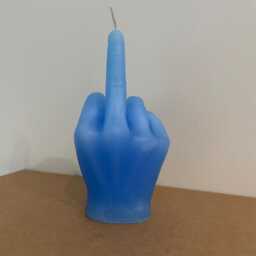 Middle Finger Swear Flip The Bird Joke Blue Soy Wax Sculpture Candle - thumbnail 2