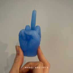 Middle Finger Swear Flip The Bird Joke Blue Soy Wax Sculpture Candle - thumbnail 1