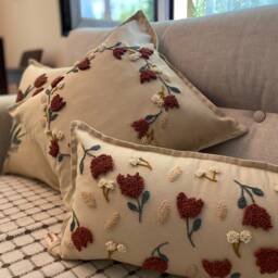 Handmade Tulip Punch Needle Pillow Cover Linen Tufted Cushion - 40cm - thumbnail 4