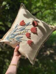Handmade Tulip Punch Needle Pillow Cover Linen Tufted Cushion - 40cm - thumbnail 1