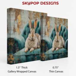 Bunny Art, Poster Or Canvas, Whimsical Modern Glam Decor, Living Room Bedroom Entryway Dining Teal Gold Brown Beige Wall Art - thumbnail 2