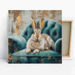 Bunny Art, Poster Or Canvas, Whimsical Modern Glam Decor, Living Room Bedroom Entryway Dining Teal Gold Brown Beige Wall Art