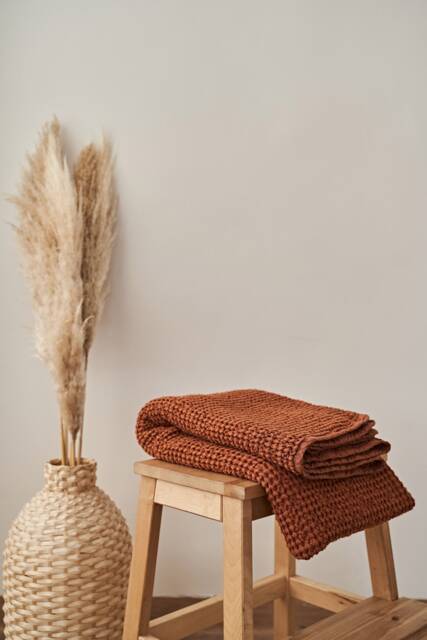 Linen Waffle Bath Towel Large, Softened Linen-Cotton, Tobacco - image 1