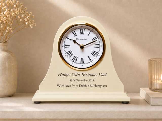 50Th Birthday Gift Engraved Wooden Beige Men's Or Women's Mantel Clock 50 Years Ideas For Mum Dad Nan Grandad Brother Sister Mom Etc - image 1