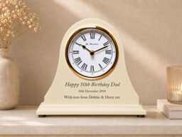 50Th Birthday Gift Engraved Wooden Beige Men's Or Women's Mantel Clock 50 Years Ideas For Mum Dad Nan Grandad Brother Sister Mom Etc - thumbnail 1