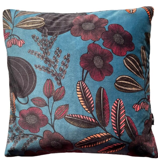 Petroleum Cushion Cover Teal Pink Purple Black Yellow Orange Floral Plants Herbarium Flowers - image 1