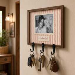 Personalized Pink Striped Wooden Photo Key Holder - thumbnail 3