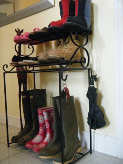 Wrought Iron Welly/Shoe Rack, Metal, Hallway, Shoe Storage, Boots, Trainers, Welly Stand, Porch Organiser. Metal Rack - image 1