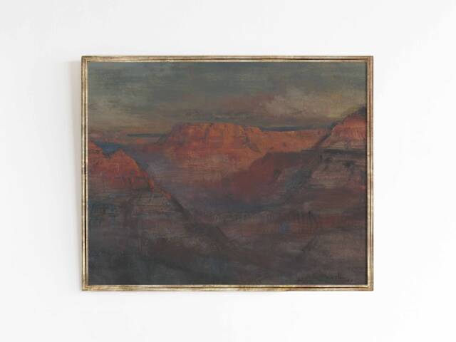 Canyon Dusk - Vintage Landscape Southwest Desert Western Oil Painting New Mexico Art Print Sizes 8x10 11x14 16x20 - image 1