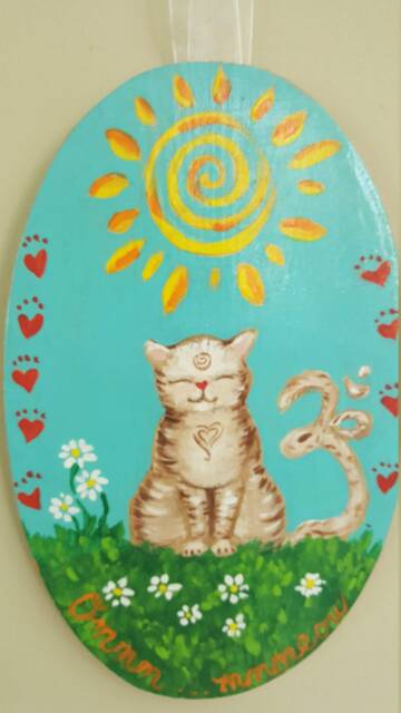 Meditating Kitty Wall Hanging/ Baby Room Decor/ Kid's Yogi Yoga Cat Decor/Om Meow - image 1
