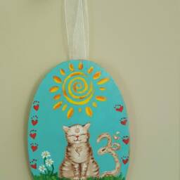 Meditating Kitty Wall Hanging/ Baby Room Decor/ Kid's Yogi Yoga Cat Decor/Om Meow - thumbnail 3