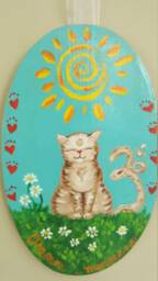 Meditating Kitty Wall Hanging/ Baby Room Decor/ Kid's Yogi Yoga Cat Decor/Om Meow - thumbnail 1