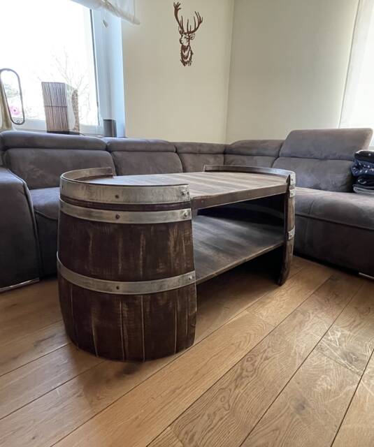 Long Coffee Table Made Of Wine Barrel Halves Whisky Look - image 1